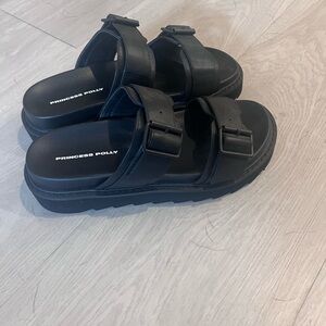 Princess Polly Black Buckle Slides